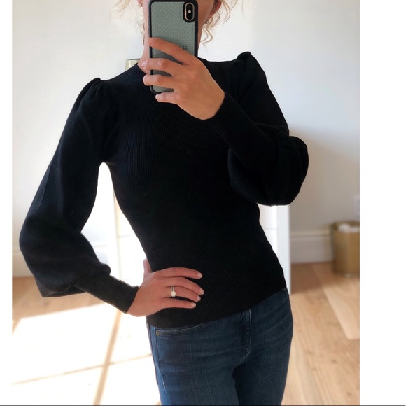 DENMARK Black Puff Sleeve Ribbed Fitted Sweater - Picture 4 of 6
